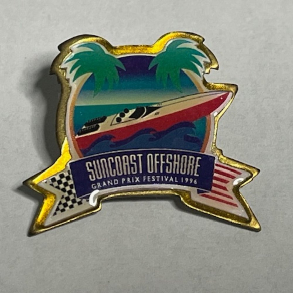 VTG Suncoast Offshore Grand Prix Festival 1996 Boat Lapel Hat Pin 1.5"x1.25" - Picture 2 of 10